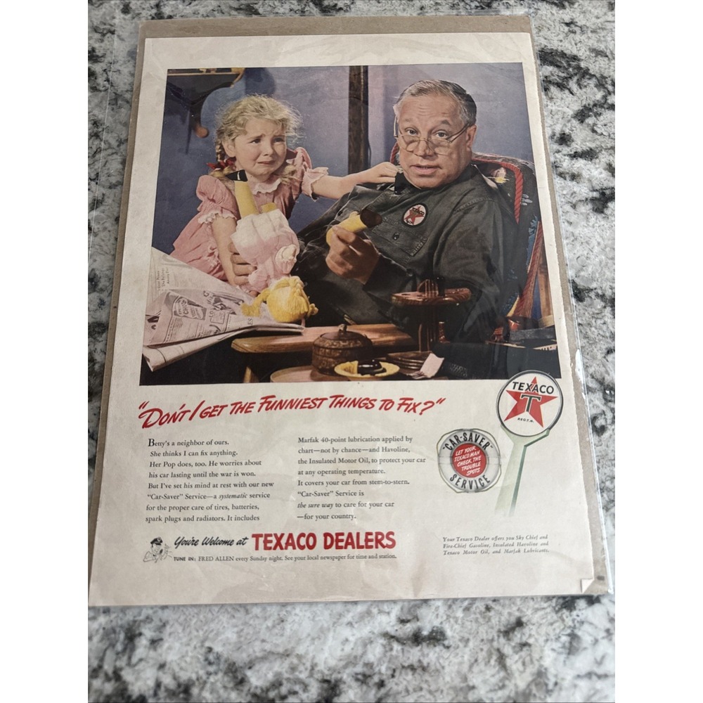 Vintage Print Ad. Texaco. 1942. Fix Funniest Things First. 14 X 10.5